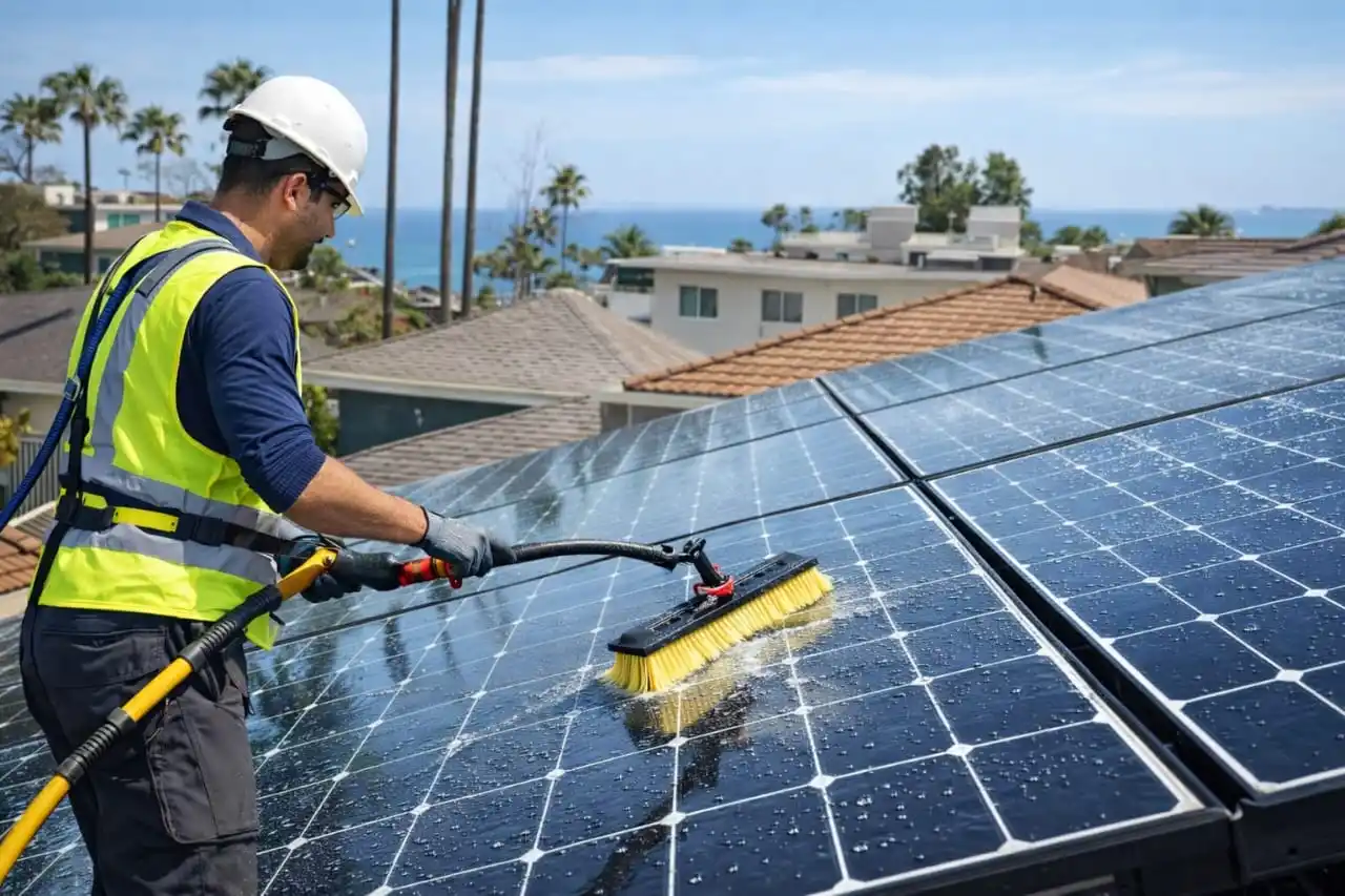 Solar panel cleaning san clemente service is in progress