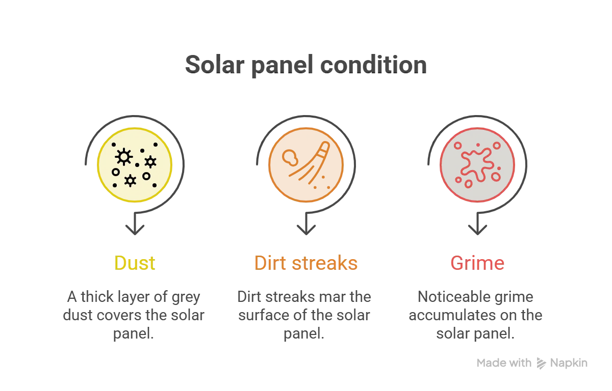 Illustration of a dusty, dirt-covered solar panel in San Clemente