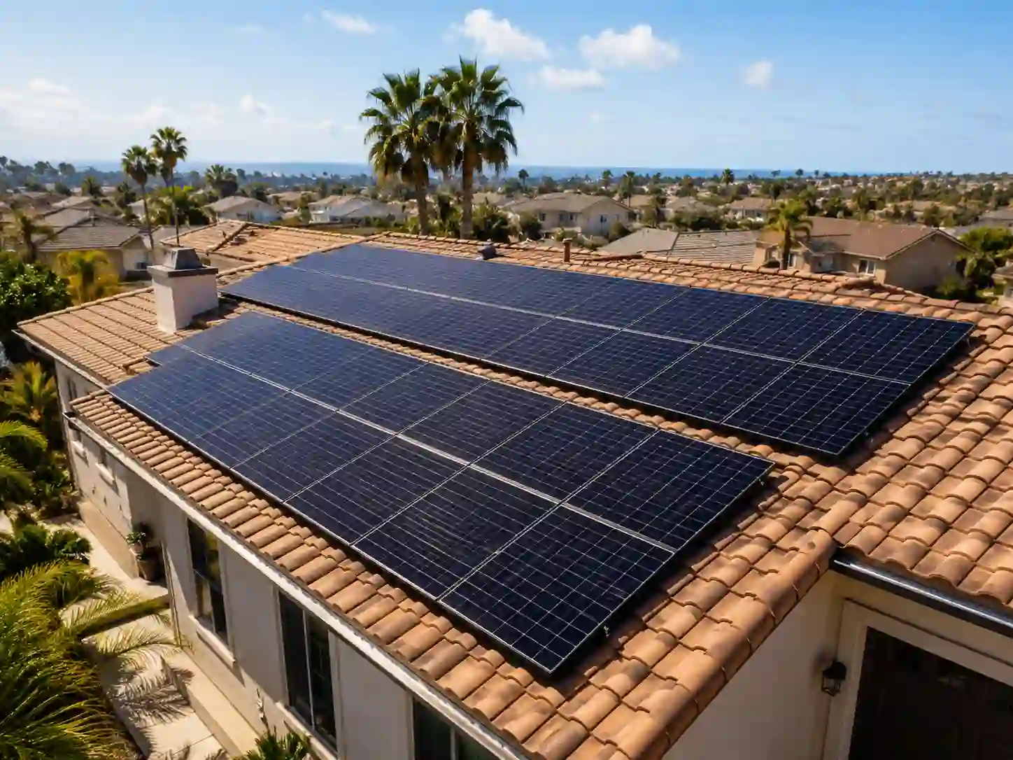 Residential solar panel cleaning in San Clemente for a clean, glossy rooftop array