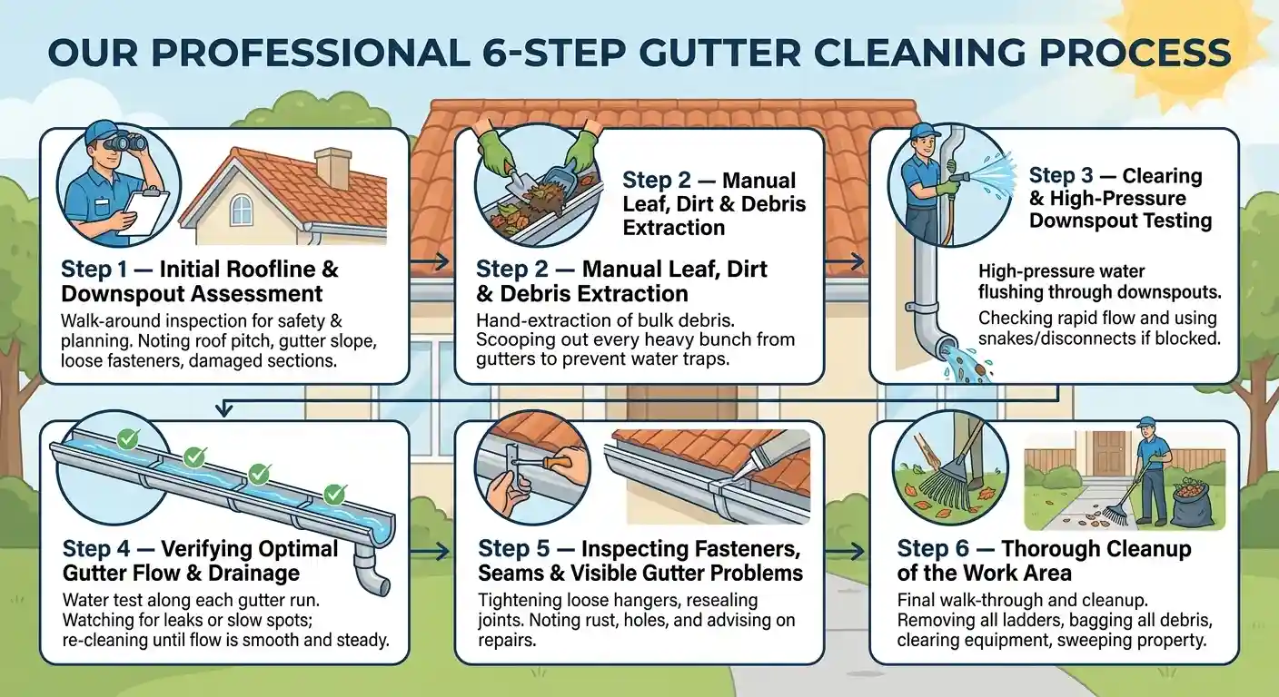 6-step gutter cleaning process in San Clemente